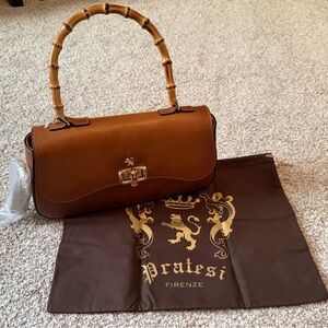 NWT Pratesi Firenze Italy Brown Leather Shoulder Crossbody Medium Handbag Purse